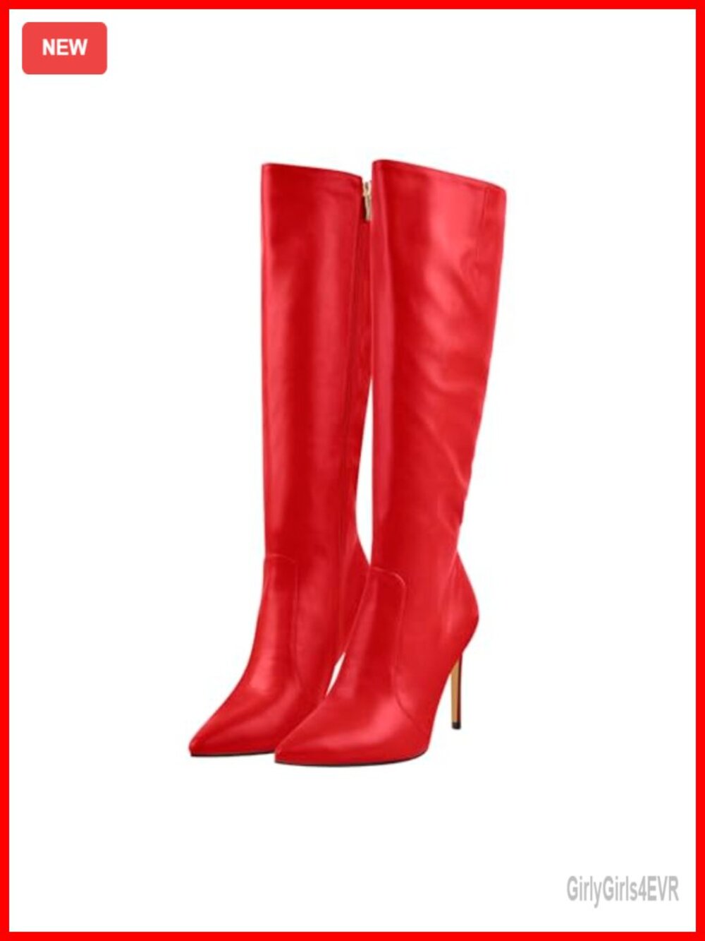 Pointed Toe Knee High Stiletto Heel Boots Faux Leather Side Zip